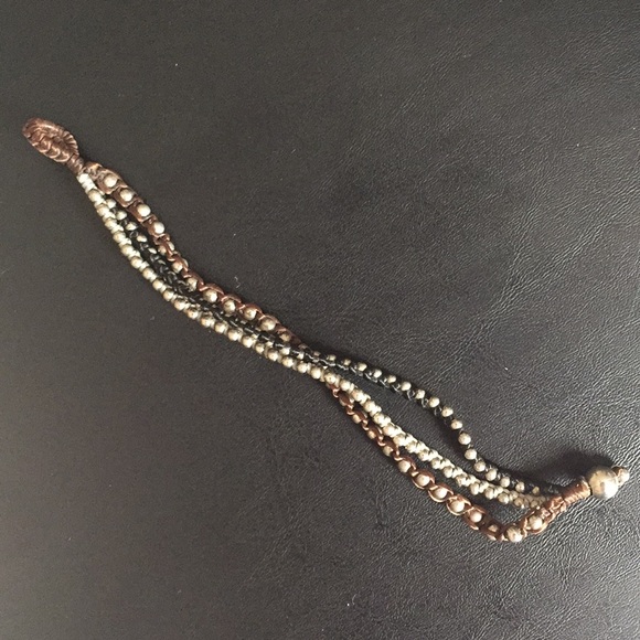 Faux leather artisan bracelet with metal beads - Picture 3 of 5